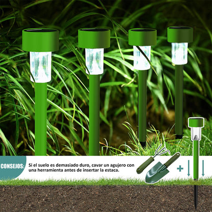 Luces Solares Exterior Lámpara Foco Jardín 10pcs 5colores Estructura Verde Claro