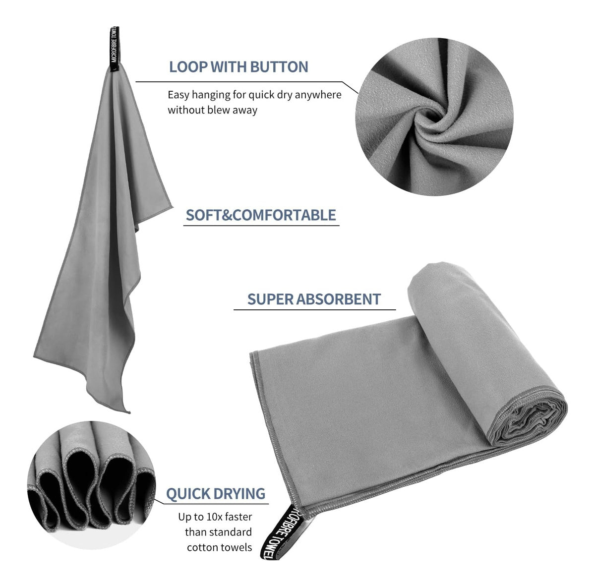 Toalla De Baño Viaje Deportiva Microfiba Secado Rápido 3pcs