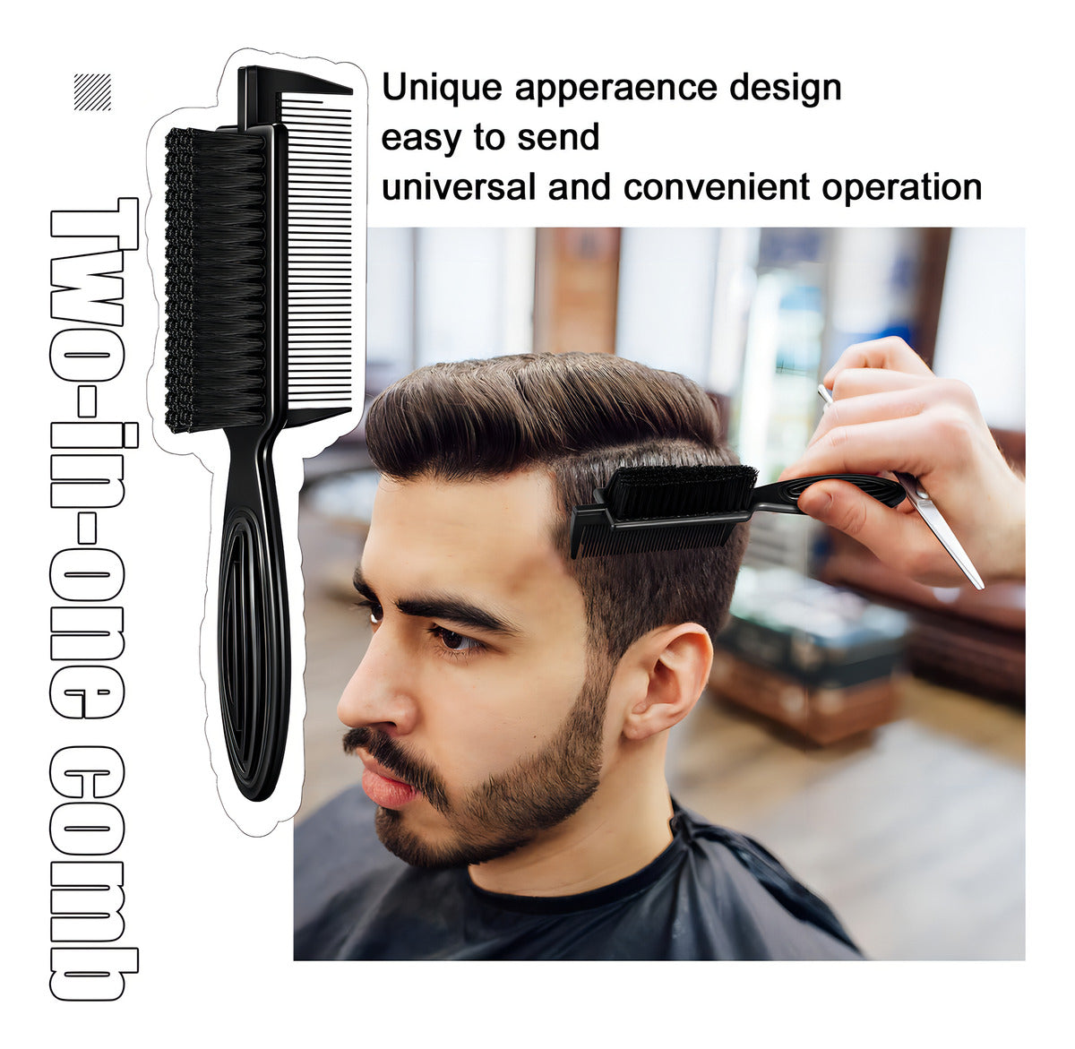 Peine Cepillo Fade Para Barba Barberia Con Peineta 2 En 1 Color Negro
