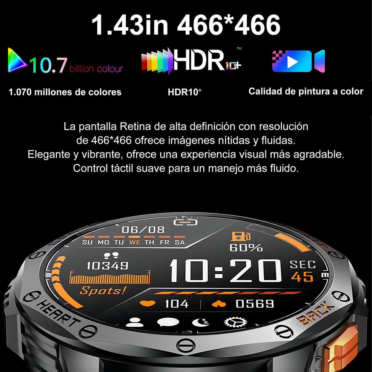 Militar Reloj Smartwatch Hombre Con Linterna Bluetooth Gps Caja Negro