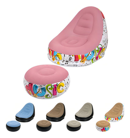 Sillón Inflable Forma Pera Flocado Rosa Con Reposapiés Soporta 195kg Grafiti Rosa