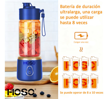 Licuadora Portatil Recargable 400ml + Vaso 500ml Con Tapa Color Azul