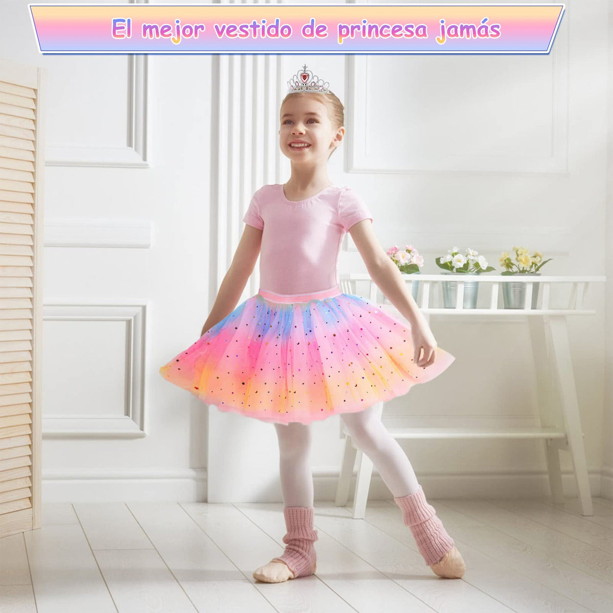 Vestido Princesa Halloween Niñas Capa Larga Brillante + Falda Corta Con Piedras