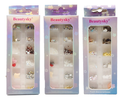 Caja Decoración Uñas Beauty Sky Acrílico Nacar Cristales Variados Varios