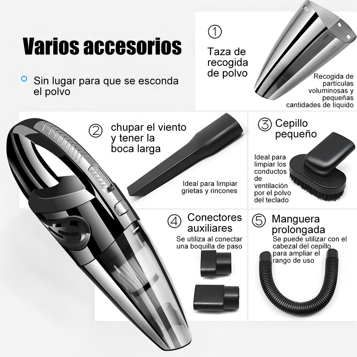 Aspiradora Inalambrica Auto Portatil Limpieza Alta Potencia Color Negro