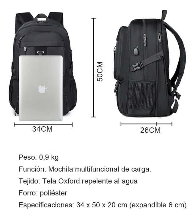 Mochila De Viaje Adultos Laptop 15 Pulgadas Grande Espacio Con Adultos Color Negro