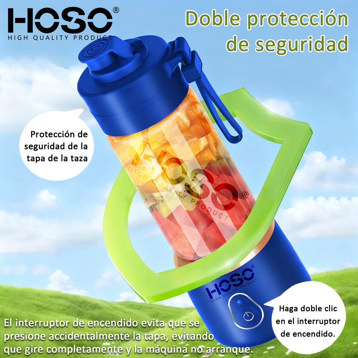 Licuadora Portatil Recargable 400ml + Vaso 500ml Con Tapa Color Azul
