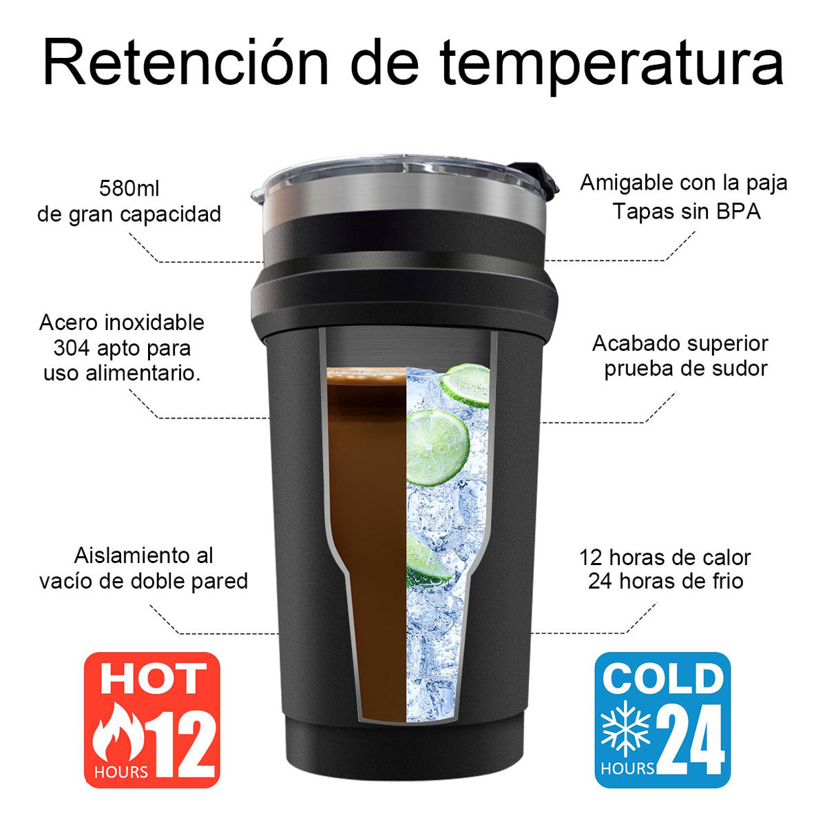 Termo Botella Agua Taza Cafe Térmica Acero Inoxidable Hoso