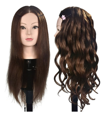 Cabeza Tecnica De Peluqueria 80/20. 60cm De Largo Con Soport Marrón Oscuro