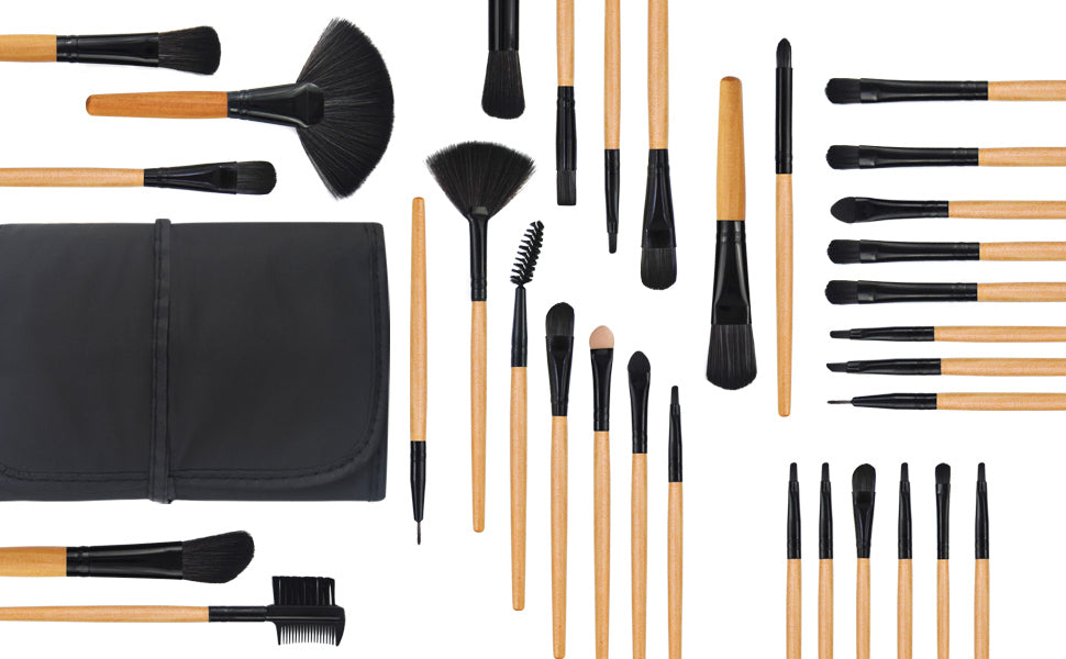 Set 32 Pinceles Y Brochas Maquillaje + Bolso Organizador Color Negro