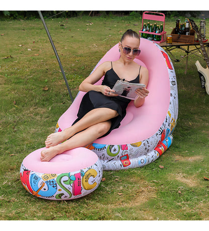 Sillón Inflable Forma Pera Flocado Rosa Con Reposapiés Soporta 195kg Grafiti Rosa