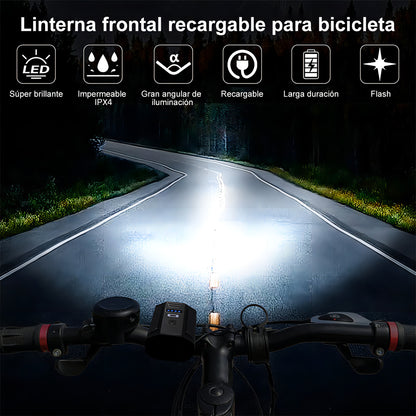 Luz Para Bicicleta Delante Led Usb-c Iluminación Sensible Color Negro