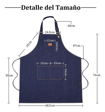 Pechera Delantal Barbería O Peluquería Jeans Azul Liso
