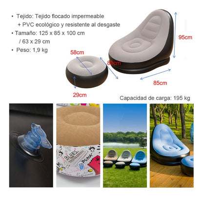 Camping Sofá De Ocio Tumbona Silla Inflable Reposa Pies Puff