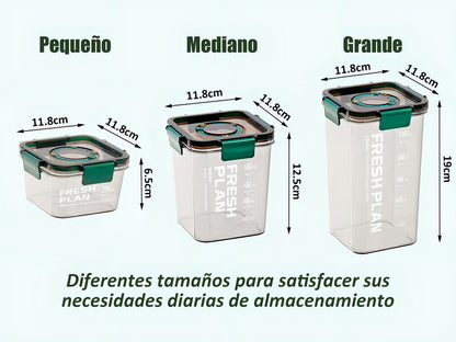 3 Frascos Herméticos Plástico Verde Oscuro Con Calendario