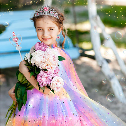 Vestido Princesa Halloween Niñas Capa Larga Brillante + Falda Corta Con Piedras