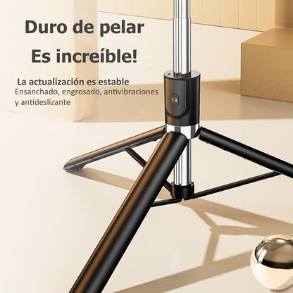 Trípode De Palo Selfie Para Móvil 1m Luz Control Bluetooth Color Negro