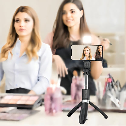 Trípode De Palo Selfie Para Móvil 1m Luz Control Bluetooth Color Negro