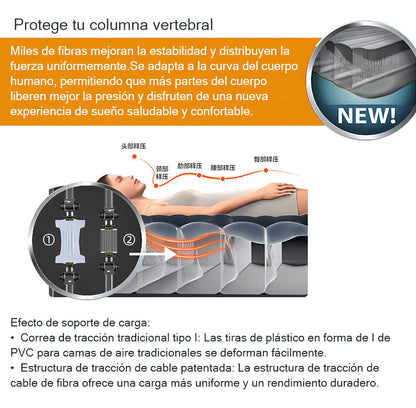 Usb Colchón Cama Hinchable Electrico 3 Plaza 183cm Almohada Color Negro