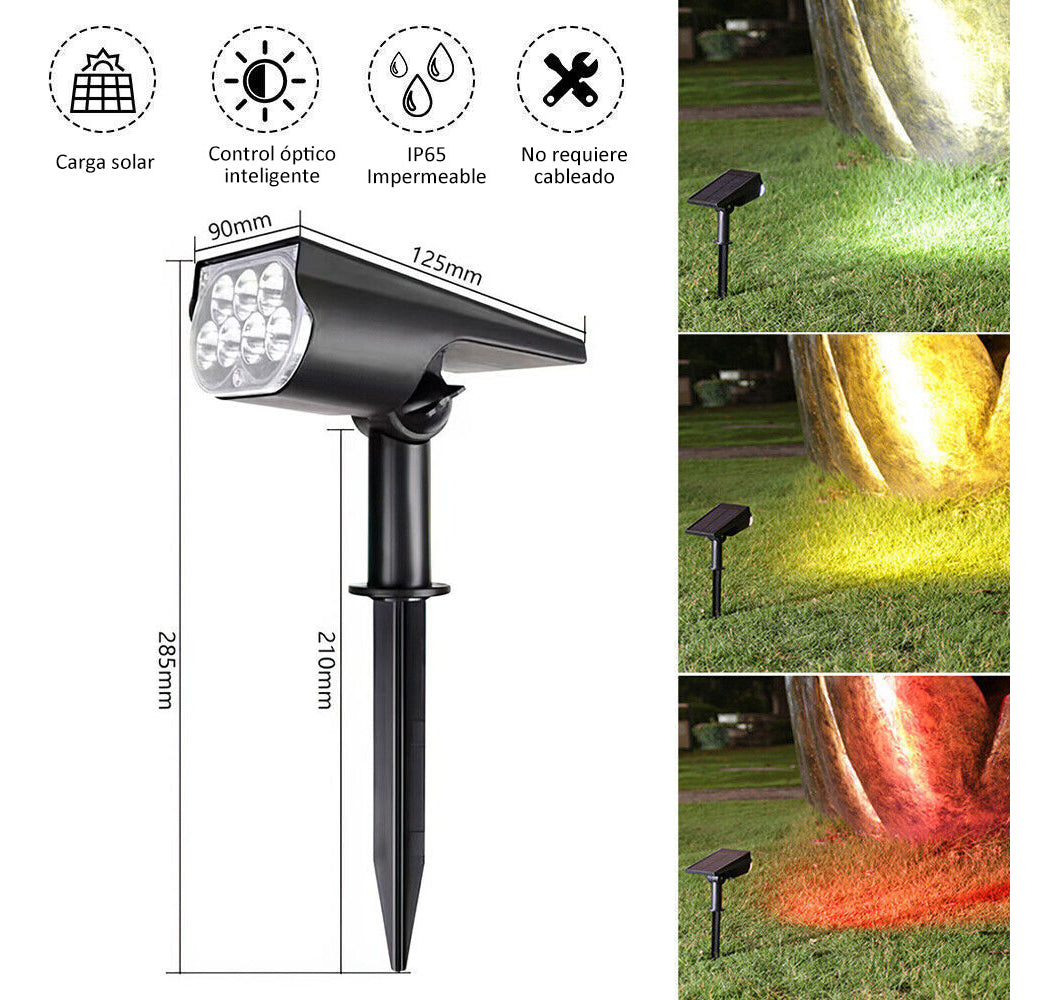 Foco Estaca Led Lámpara Solar Exterior Jardín 7 Colores