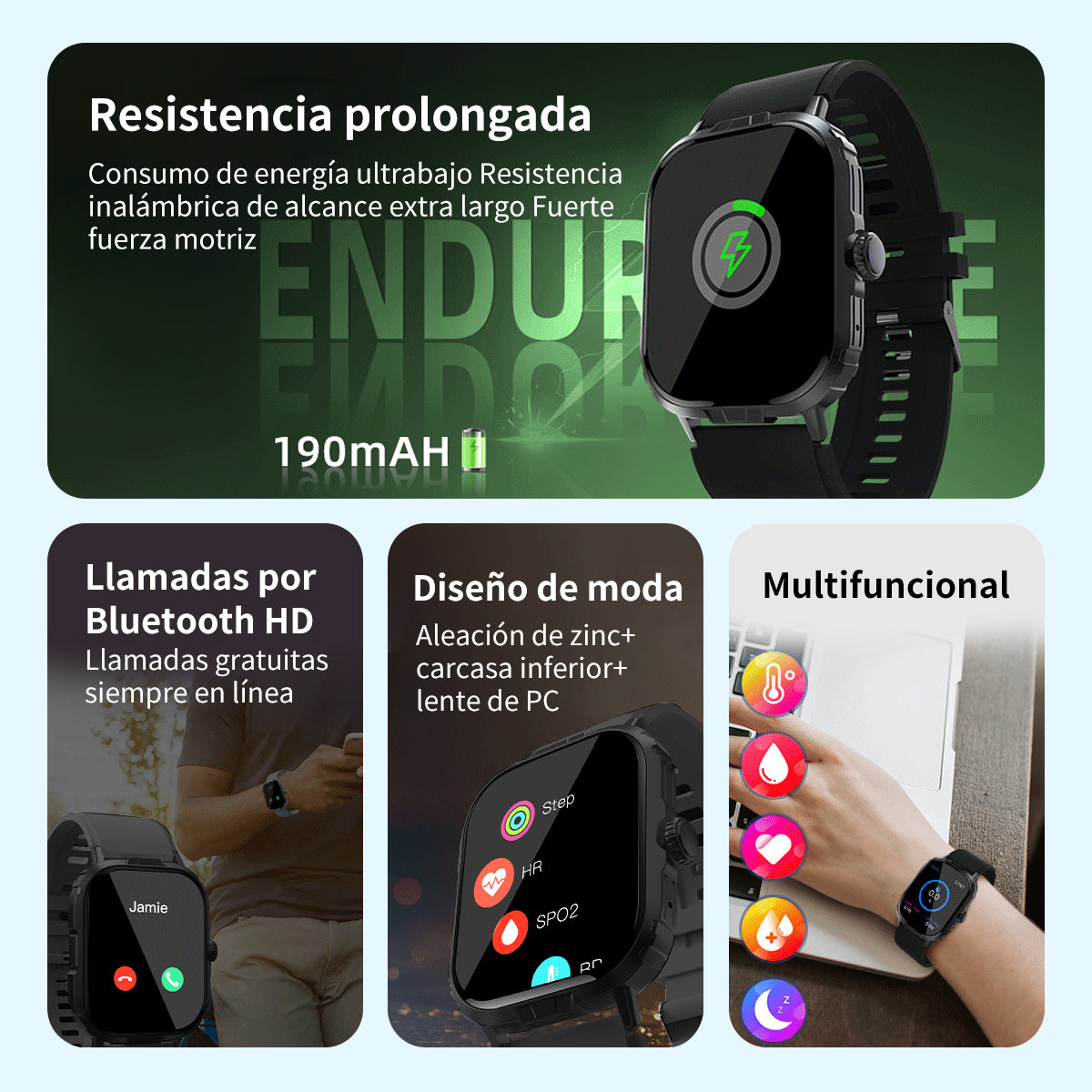 Reloj Inteligente Smartwatch Caja Collar Anillo 7pcs Caja Negro Correa Negro Bisel Negro Diseño De La Correa Mesh