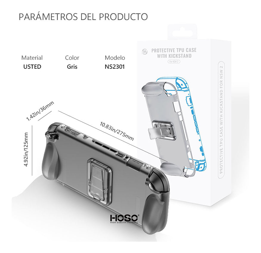 Funda Nintendo Switch 2 Gris Transparente Soporte Integra - Gris