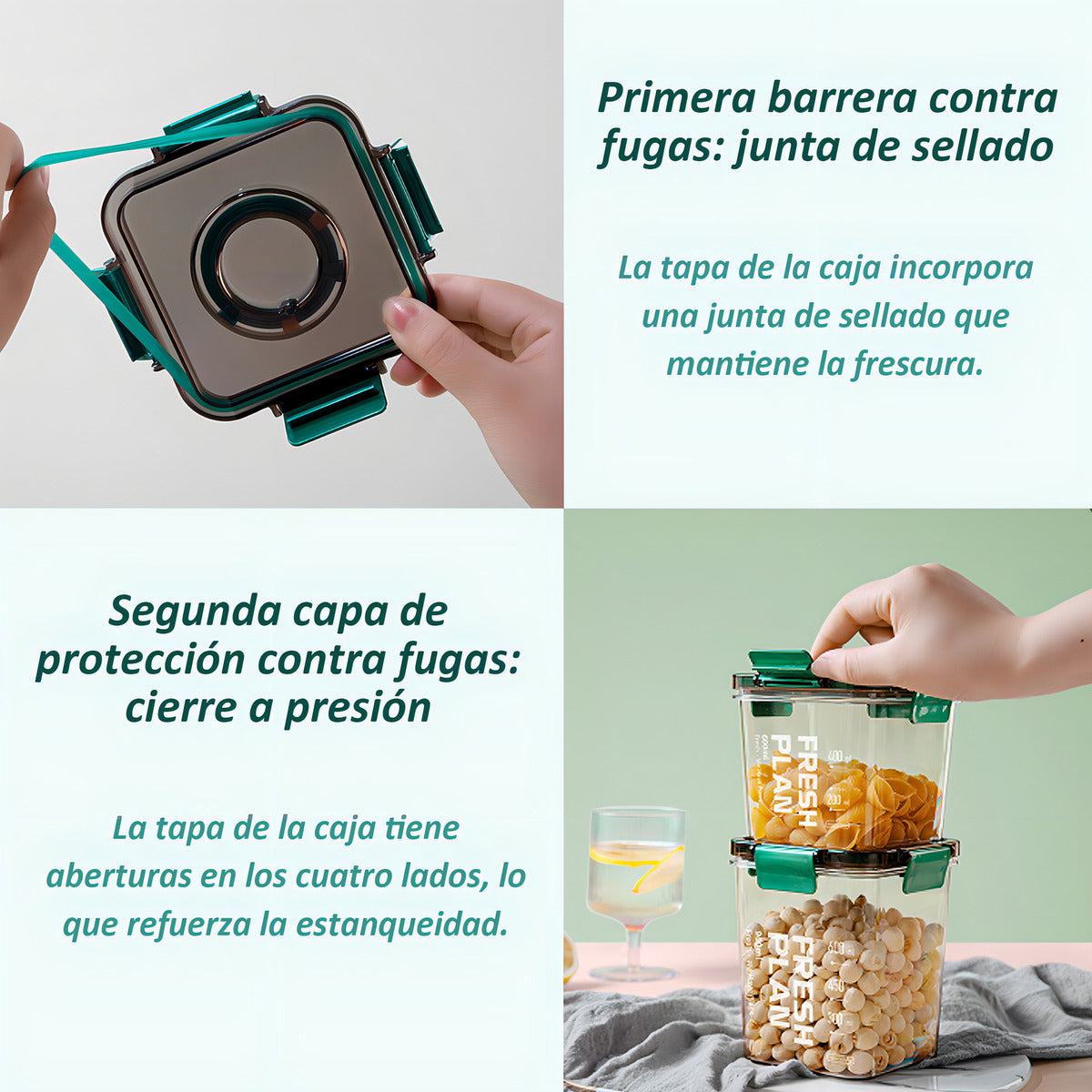 3 Frascos Herméticos Plástico Verde Oscuro Con Calendario