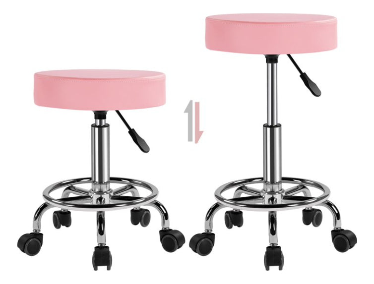 Piso Silla Taburete Bar Peluquería Barbería Spa Sube Y Baja Acabado De La Estructura Acero Color Rosa