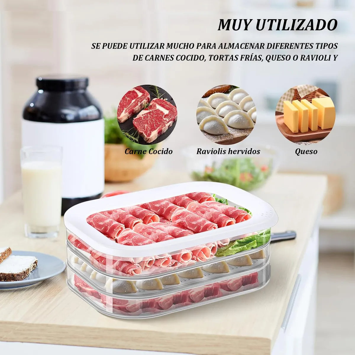 Contenedor Plástico Para Carne Triple Con Tapa Frescura Color Transparente