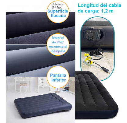 Usb Colchón Cama Hinchable Electrico 3 Plaza 183cm Almohada Color Negro