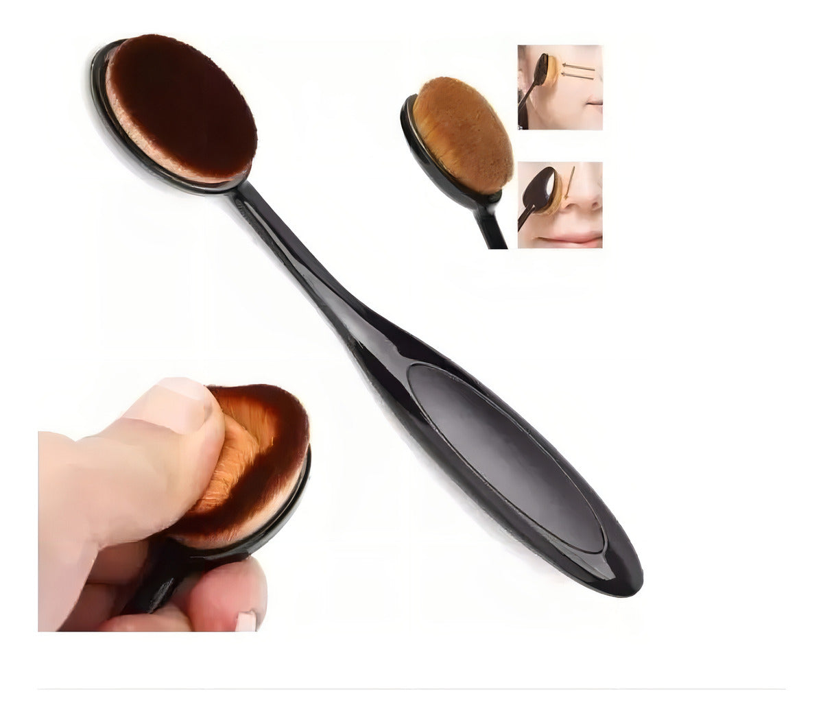 Brocha Cepillo Ovalada Para Aplicar Maquillaje #4 Color Negro