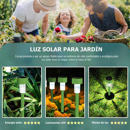 Luces Solares Exterior Lámpara Foco Jardín 10pcs 5colores Estructura Verde Claro