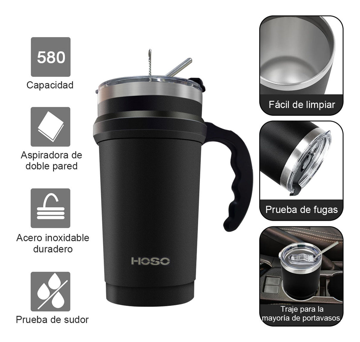 Termo Botella Agua Taza Cafe Térmica Acero Inoxidable Hoso