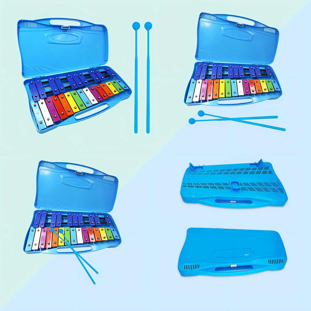 Metalófono Escolares 25 Notas Cromático Percusión 4 Colores Color Azul Acero