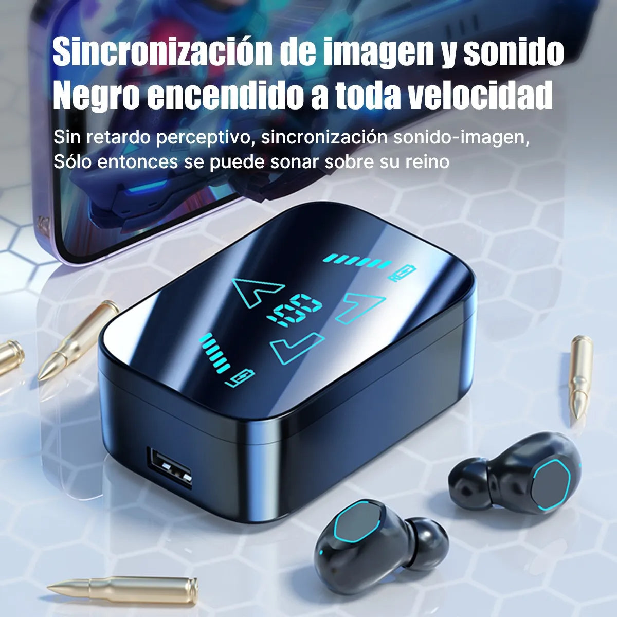Audífono Inalámbrico M48 Bluetooth Gaming Manos Libres Color Negro Luz Cian