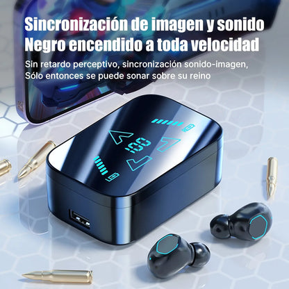 Audífono Inalámbrico M48 Bluetooth Gaming Manos Libres Color Negro Luz Cian