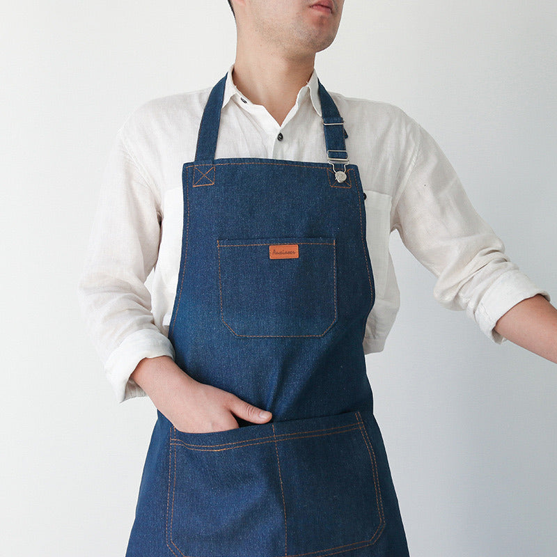 Pechera Delantal Barbería O Peluquería Jeans Azul Liso