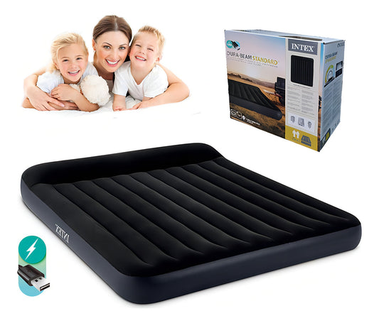 Usb Colchón Cama Hinchable Electrico 3 Plaza 183cm Almohada Color Negro