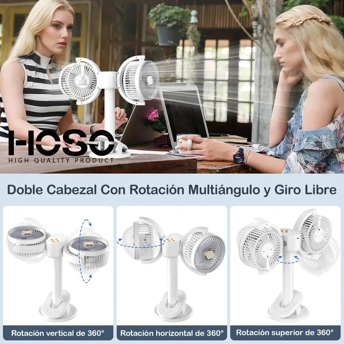 Ventilador De Mesa Moderno Dos Cabezas Ajustables 4 Velocida 12.7 Cm