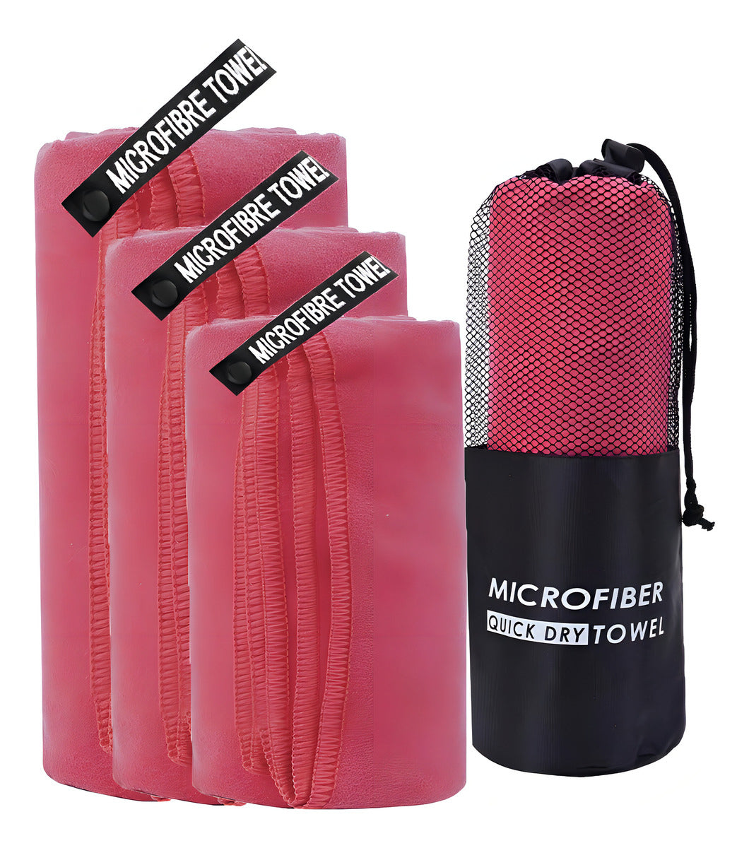 Toalla De Baño 3pcs Viaje Deportiva Microfiba Secado Rápido Color Rosa Microfibra