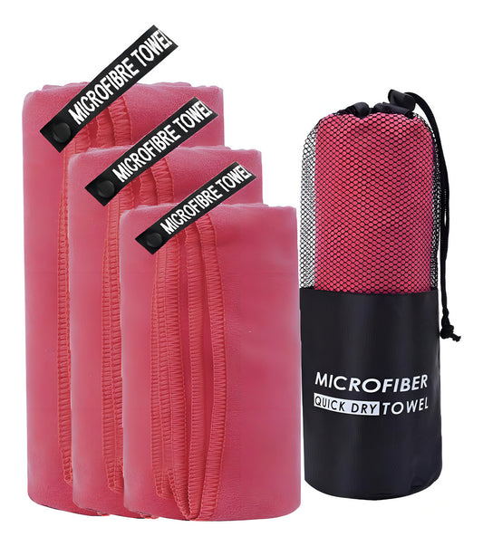 Toalla De Baño 3pcs Viaje Deportiva Microfiba Secado Rápido Color Rosa Microfibra