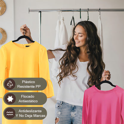 Colgadores De Ropa Hoso Set 30u Terciopelo Antideslizante Negro