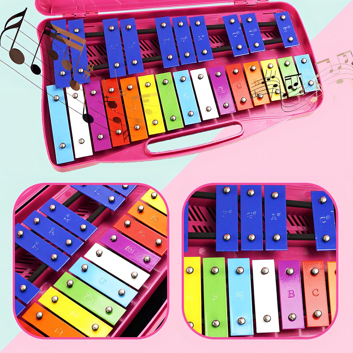 Metalófono Escolares 25 Notas Cromático Percusión 4 Colores Color Rosa Chicle