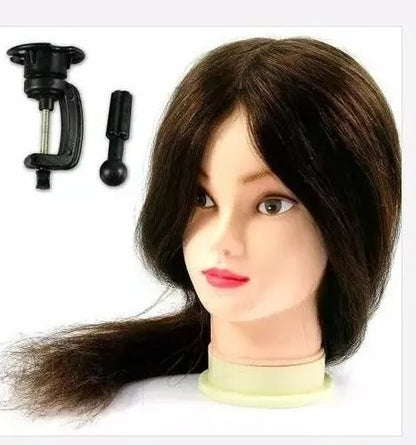 Cabeza De Práctica Con Cabello Natural Marrón Claro 55cm + Soporte