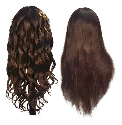 Cabeza De Práctica Con Cabello Natural Marrón Claro 55cm + Soporte