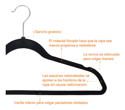 Colgadores De Ropa Hoso Set 30u Terciopelo Antideslizante Negro