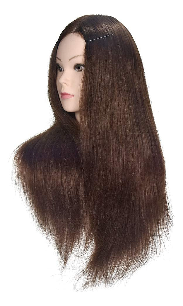 Cabeza Tecnica De Peluqueria 80/20. 60cm De Largo Con Soport Marrón Oscuro