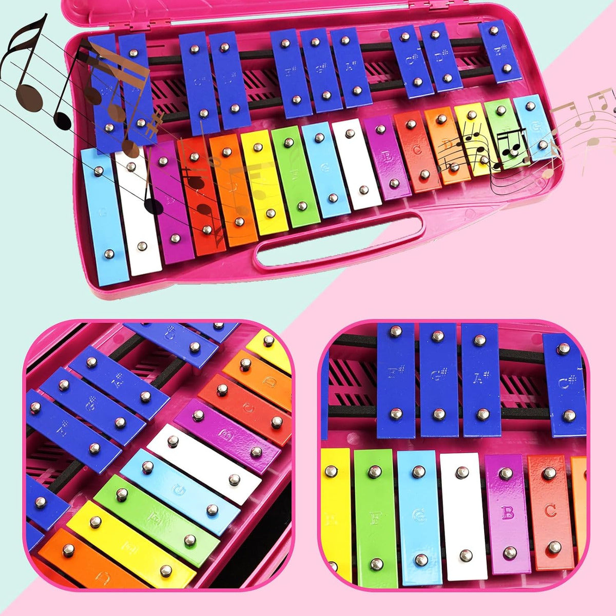 Metalófono Escolares Cromático Percusión 25 Notas 4 Colores