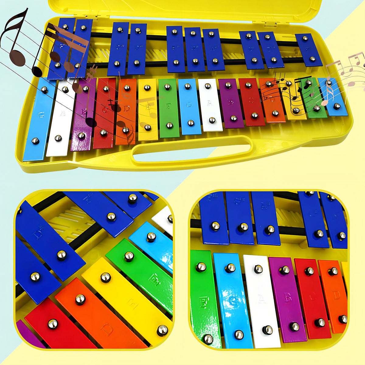 Metalófono Escolares 25 Notas Cromático Percusión 4 Colores Color Amarillo