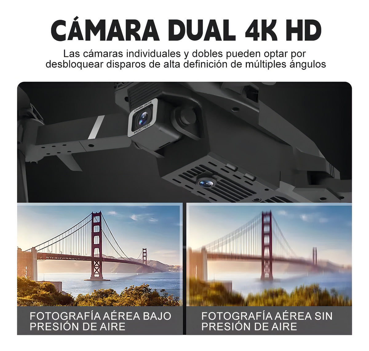 Dron Fpv Con Cámara 4k Wifi Profesional +2batería Recargable Color Negro